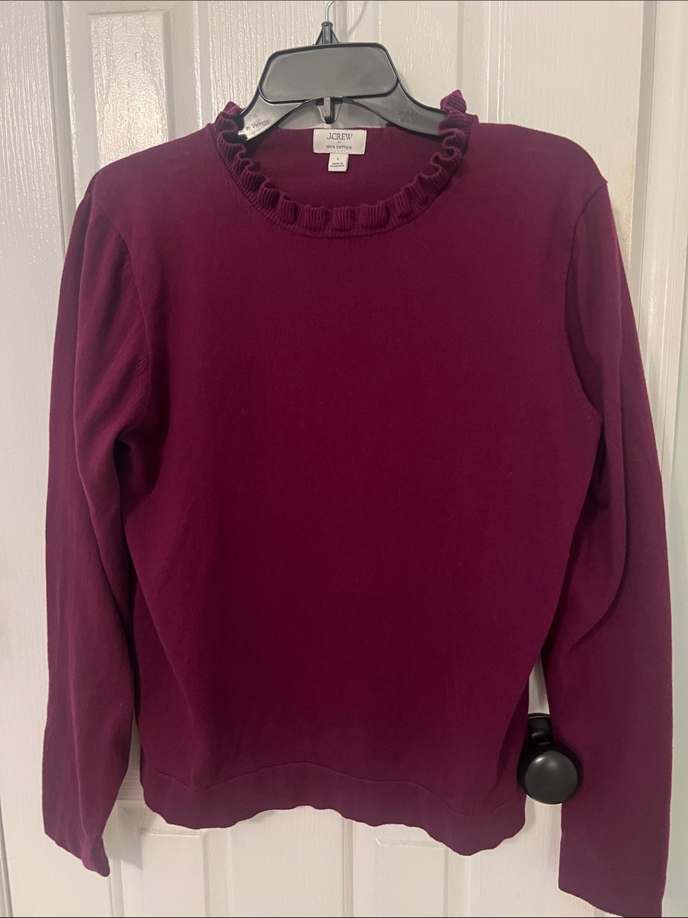 J. Crew Ruffled Crewneck Sweater- Plum